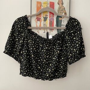 NWOT H&M Black & Yellow Floral Top